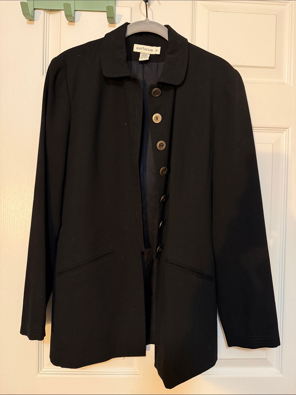 Ann Taylor Black Women's Single-Breasted Blazer Jacket - 100% wool.
